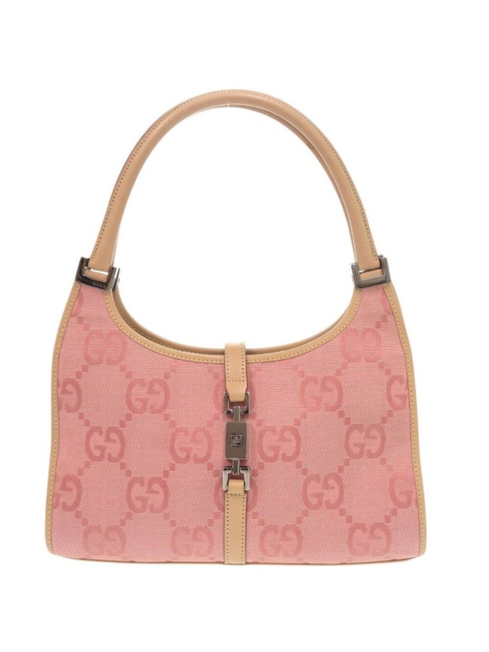Gucci Vintage Jackie GG Pattern Canvas Leather Pink Beige Shoulder Bag